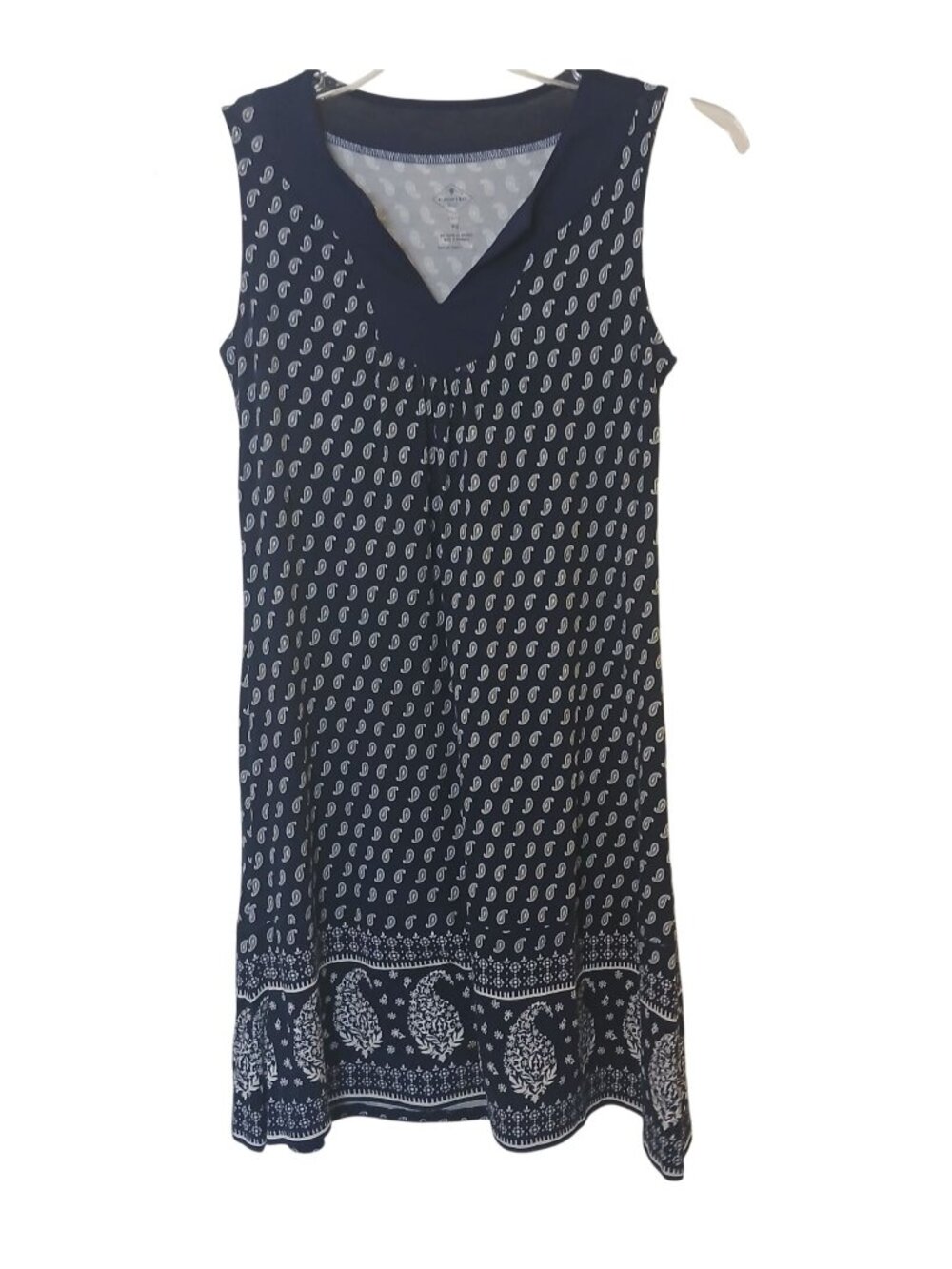 St Johns Bay Petite PS Paisley Sleeveless Navy Dress Rayon Spandex #I-1